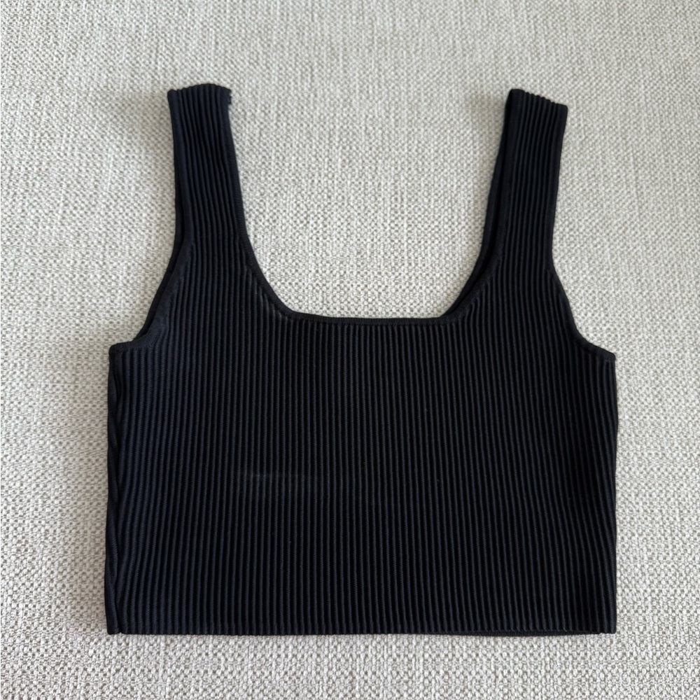 White Fox Black Ribbed Crop Tank Top
